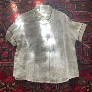 Laura Ashley classic White Short Sleeve Shirt with Navy trim.